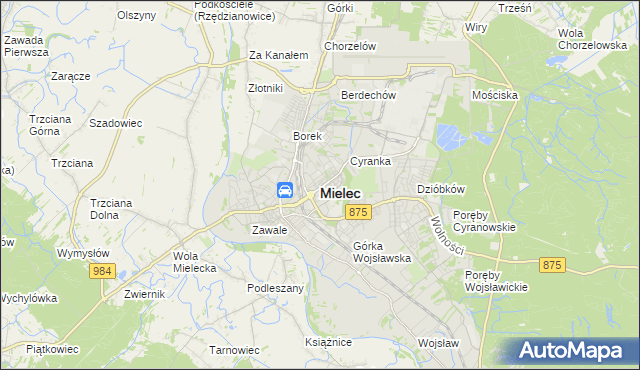 mapa Mielca, Mielec na mapie Targeo