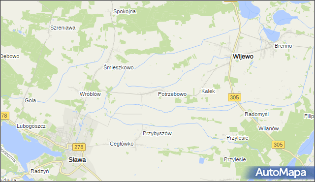 mapa Potrzebowo gmina Wijewo, Potrzebowo gmina Wijewo na mapie Targeo