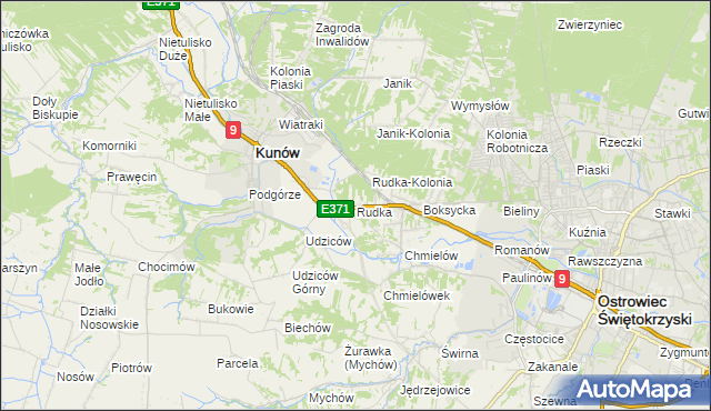 mapa Rudka gmina Kunów, Rudka gmina Kunów na mapie Targeo