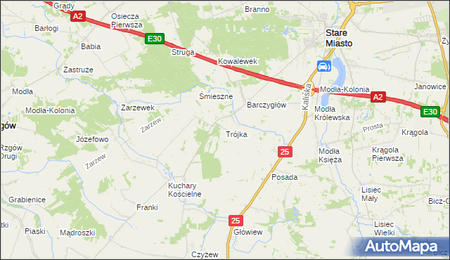 mapa Trójka gmina Stare Miasto, Trójka gmina Stare Miasto na mapie Targeo