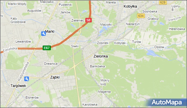 mapa Zielonka powiat wołomiński, Zielonka powiat wołomiński na mapie Targeo