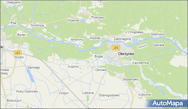 mapa Bugaj gmina Obrzycko, Bugaj gmina Obrzycko na mapie Targeo