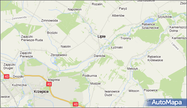 mapa Danków gmina Lipie, Danków gmina Lipie na mapie Targeo