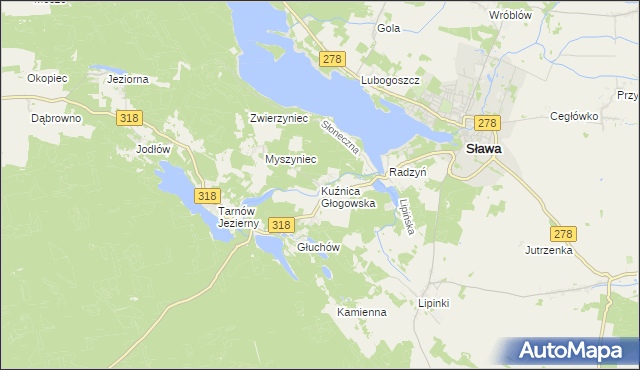 mapa Kuźnica Głogowska, Kuźnica Głogowska na mapie Targeo