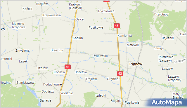 mapa Popowice gmina Pątnów, Popowice gmina Pątnów na mapie Targeo