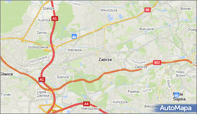 mapa Zabrza, Zabrze na mapie Targeo