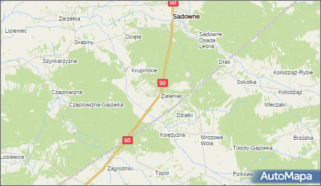 mapa Zieleniec gmina Sadowne, Zieleniec gmina Sadowne na mapie Targeo