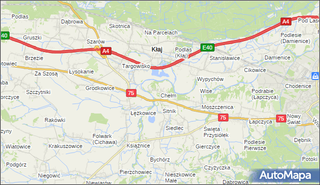 mapa Chełm gmina Bochnia, Chełm gmina Bochnia na mapie Targeo