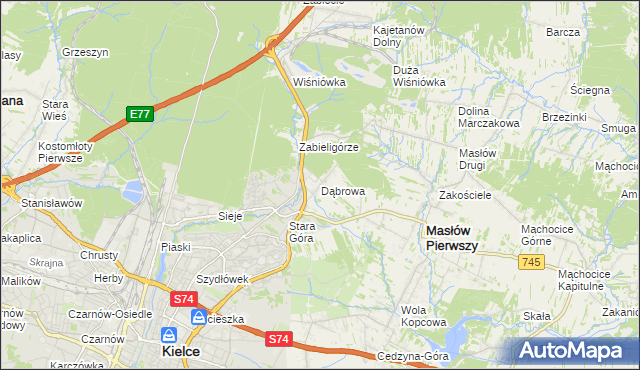 mapa Dąbrowa gmina Masłów, Dąbrowa gmina Masłów na mapie Targeo