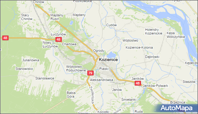 mapa Kozienice, Kozienice na mapie Targeo