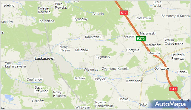 mapa Zygmunty gmina Łaskarzew, Zygmunty gmina Łaskarzew na mapie Targeo