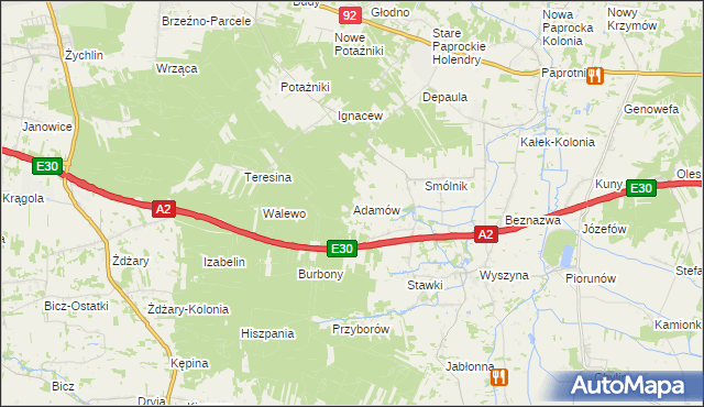 mapa Adamów gmina Krzymów, Adamów gmina Krzymów na mapie Targeo