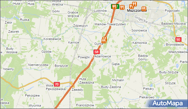 mapa Adamowice gmina Mszczonów, Adamowice gmina Mszczonów na mapie Targeo