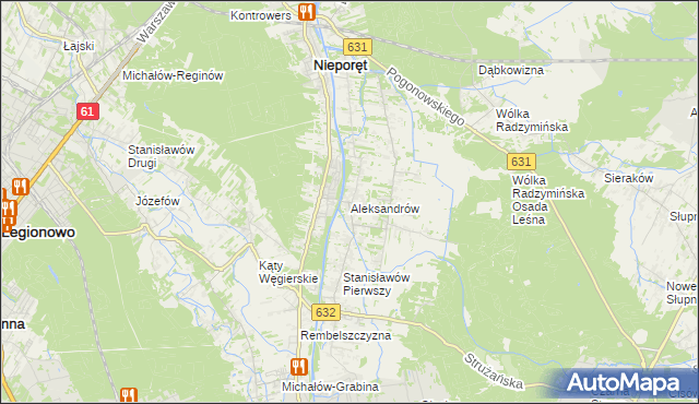 mapa Aleksandrów gmina Nieporęt, Aleksandrów gmina Nieporęt na mapie Targeo