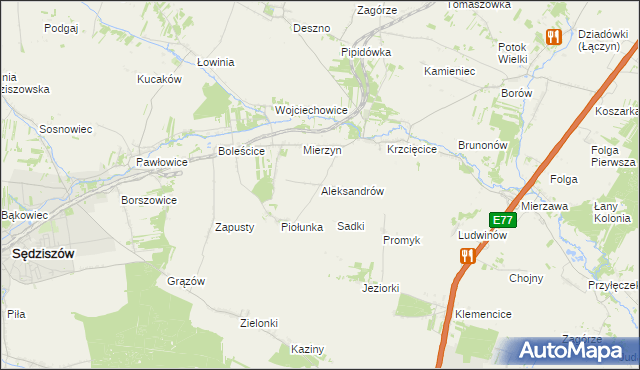 mapa Aleksandrów gmina Sędziszów, Aleksandrów gmina Sędziszów na mapie Targeo