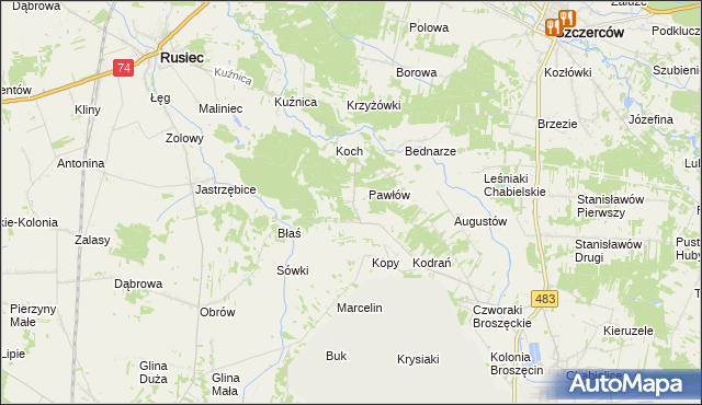 mapa Andrzejów gmina Rusiec, Andrzejów gmina Rusiec na mapie Targeo