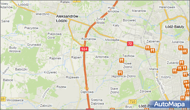 mapa Antoniew gmina Aleksandrów Łódzki, Antoniew gmina Aleksandrów Łódzki na mapie Targeo