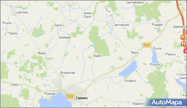 mapa Bądki gmina Zalewo, Bądki gmina Zalewo na mapie Targeo