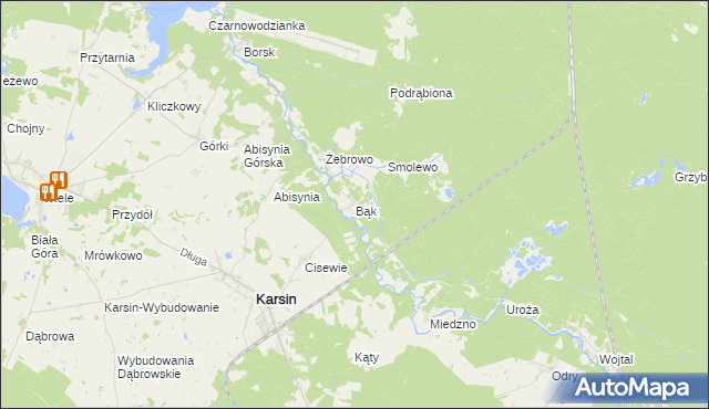 mapa Bąk gmina Karsin, Bąk gmina Karsin na mapie Targeo