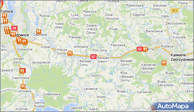 mapa Barwałd Średni, Barwałd Średni na mapie Targeo