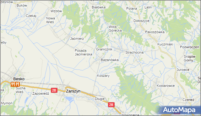 mapa Bażanówka, Bażanówka na mapie Targeo