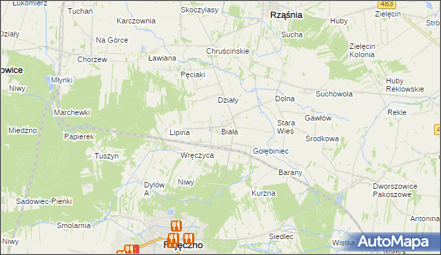mapa Biała gmina Rząśnia, Biała gmina Rząśnia na mapie Targeo