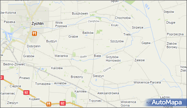 mapa Biała gmina Żychlin, Biała gmina Żychlin na mapie Targeo