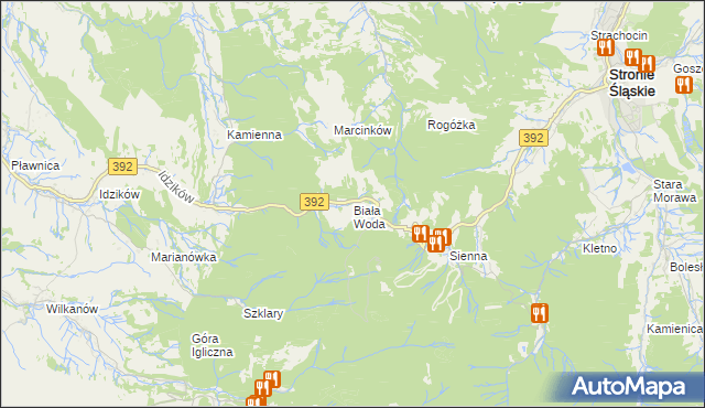 mapa Biała Woda gmina Bystrzyca Kłodzka, Biała Woda gmina Bystrzyca Kłodzka na mapie Targeo