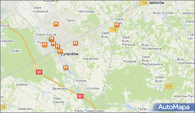 mapa Bieganów gmina Jaktorów, Bieganów gmina Jaktorów na mapie Targeo
