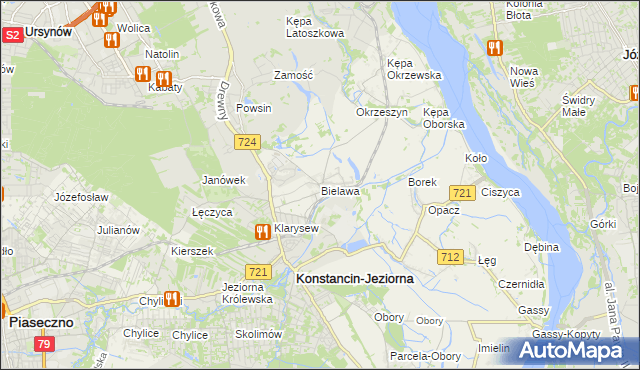 mapa Bielawa gmina Konstancin-Jeziorna, Bielawa gmina Konstancin-Jeziorna na mapie Targeo