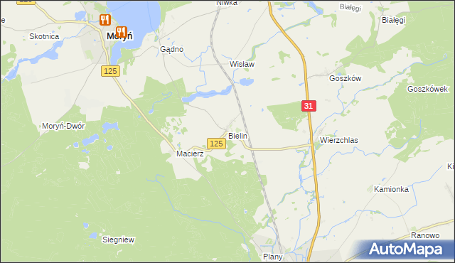 mapa Bielin gmina Moryń, Bielin gmina Moryń na mapie Targeo
