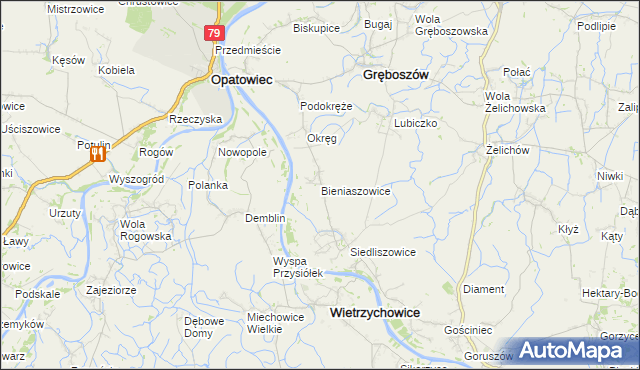 mapa Bieniaszowice, Bieniaszowice na mapie Targeo