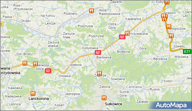 mapa Biertowice, Biertowice na mapie Targeo