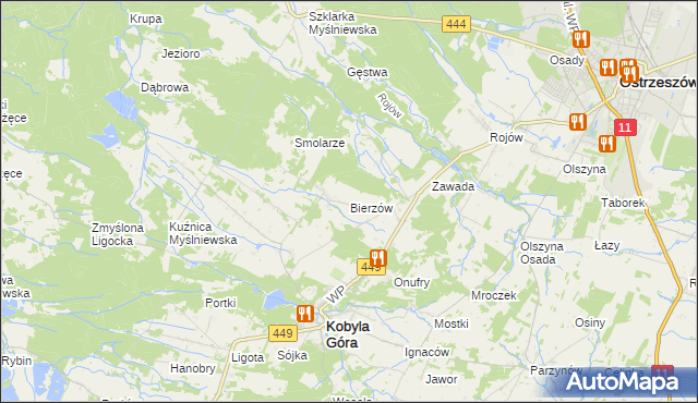 mapa Bierzów gmina Kobyla Góra, Bierzów gmina Kobyla Góra na mapie Targeo