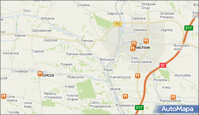 mapa Biskupice gmina Miechów, Biskupice gmina Miechów na mapie Targeo