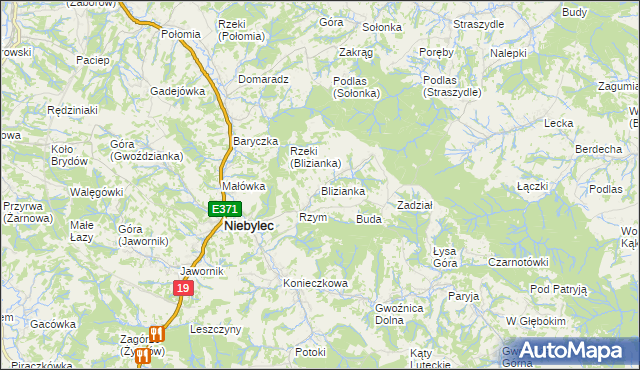 mapa Blizianka, Blizianka na mapie Targeo