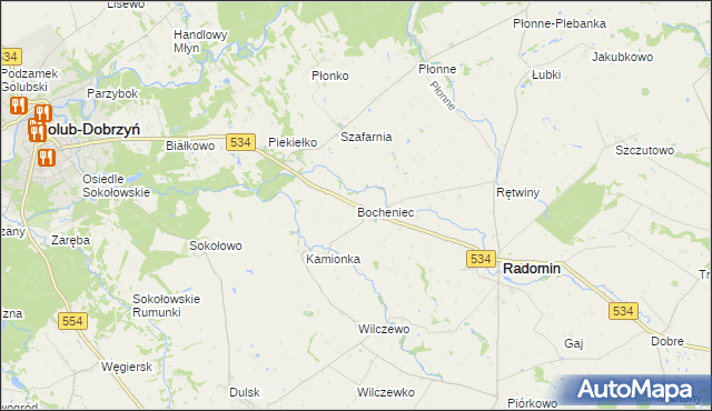mapa Bocheniec gmina Radomin, Bocheniec gmina Radomin na mapie Targeo