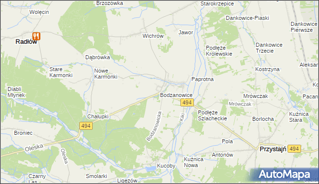 mapa Bodzanowice, Bodzanowice na mapie Targeo