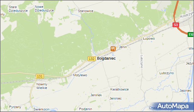 mapa Bogdaniec powiat gorzowski, Bogdaniec powiat gorzowski na mapie Targeo