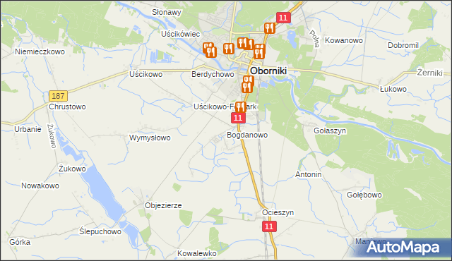 mapa Bogdanowo gmina Oborniki, Bogdanowo gmina Oborniki na mapie Targeo