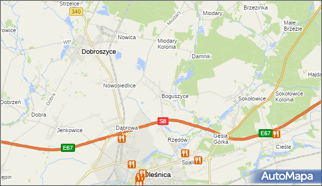 mapa Boguszyce gmina Oleśnica, Boguszyce gmina Oleśnica na mapie Targeo