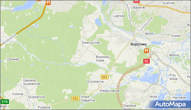 mapa Bojszowy Nowe, Bojszowy Nowe na mapie Targeo