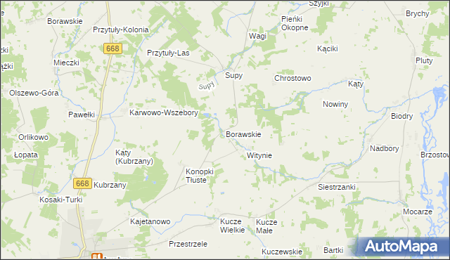 mapa Borawskie gmina Jedwabne, Borawskie gmina Jedwabne na mapie Targeo