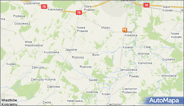 mapa Borki gmina Stoczek Łukowski, Borki gmina Stoczek Łukowski na mapie Targeo