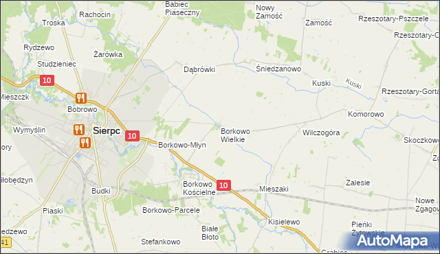 mapa Borkowo Wielkie gmina Sierpc, Borkowo Wielkie gmina Sierpc na mapie Targeo