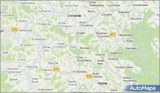 mapa Borówki gmina Chmielnik, Borówki gmina Chmielnik na mapie Targeo