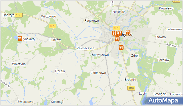 mapa Borzyszewo gmina Gryfice, Borzyszewo gmina Gryfice na mapie Targeo