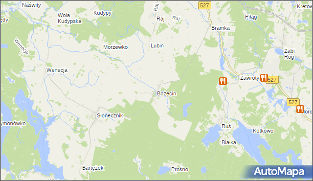 mapa Bożęcin gmina Morąg, Bożęcin gmina Morąg na mapie Targeo