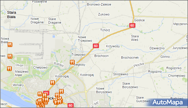 mapa Brochocin gmina Radzanowo, Brochocin gmina Radzanowo na mapie Targeo