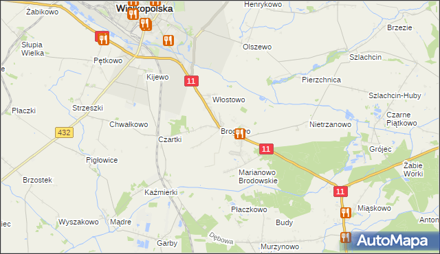 mapa Brodowo gmina Środa Wielkopolska, Brodowo gmina Środa Wielkopolska na mapie Targeo